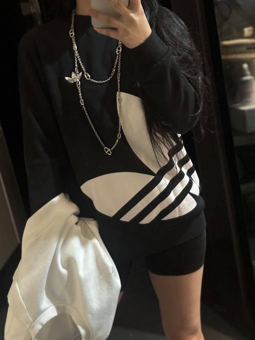 A迪经典运动图案印花圆领套头简约长袖卫衣 商品图1