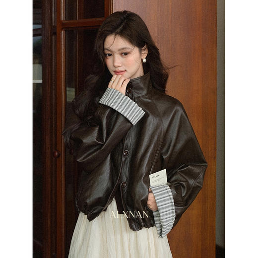 鹿向南「月光罗曼」气质黑色皮衣减龄休闲气质复古外套上衣女初秋 商品图0