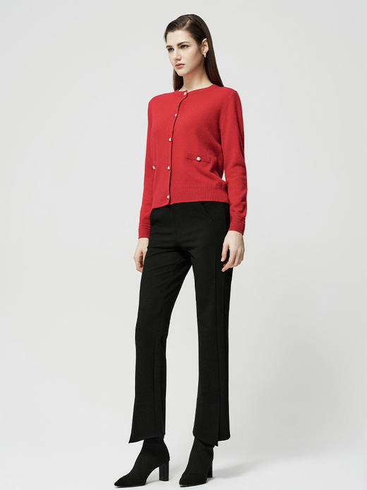 【半价款羊绒开衫】羊绒世家秋冬新品女士100%山羊绒纯色百搭红色外套 商品图2