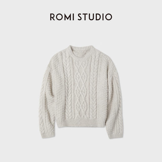 ROMI STUDIO婴驼羊绒羊毛重磅圆领绞花套头针织毛衣RWCAST5543 商品图1