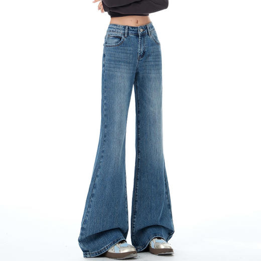 罗蒙秋冬女士牛仔裤复古微喇牛仔裤显瘦垂感拖地长裤 商品图4