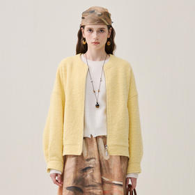 谜底短款大衣长袖2025冬季新品柔软舒适后幅拼接印花女254MD1651