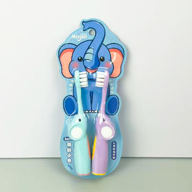 茗诗洁萌趣小象2支装儿童牙刷-蓝色-绿色（2507104-2507105）