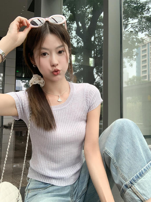 <曾小咸推荐>现货秒杀！微信超特价！2色短款短袖针织衫 日常119.99 立减60 秒杀59.99！ 商品图6