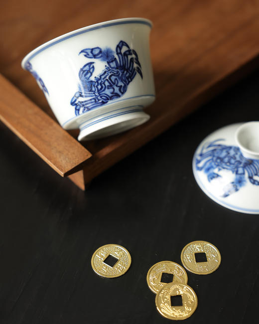 【朗瓷阁】仿清螃蟹马蹄盖碗满容约130cc 商品图2