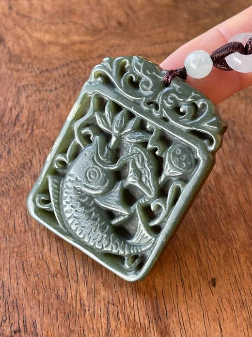 和田镂雕莲花鲤鱼图方牌，顺丰包邮 商品图12