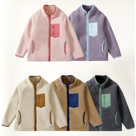 110-180秋冬拉链立领摇粒舒绒撞色口袋外套