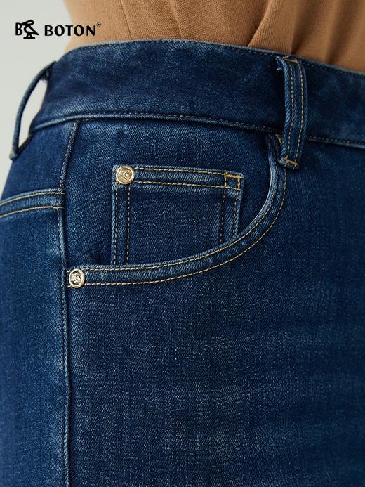 波顿女士秋冬季宽松中高腰直筒弹力加绒加厚牛仔裤LE311523 商品图4