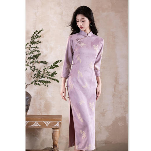 GX时尚改良年轻少女款长款七分袖旗袍2025秋季新款麂皮绒旗袍 商品图2