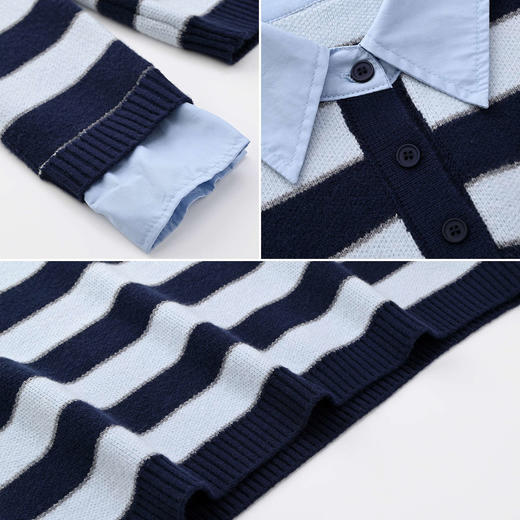 女装翻领拼接宽条纹毛衣-1820M5241003 商品图2