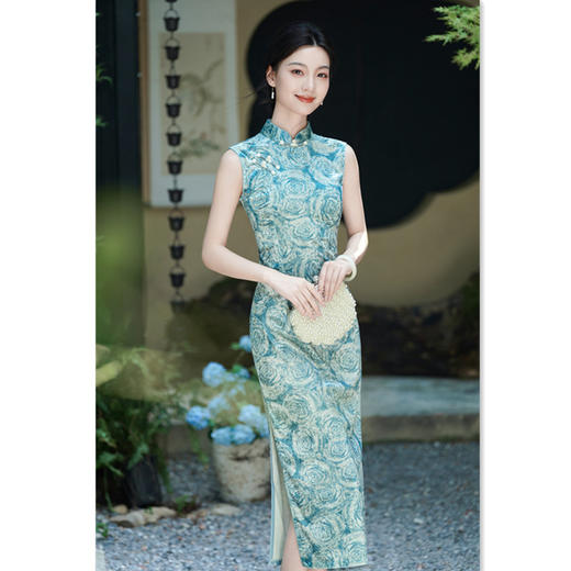 GX港风中式长款丝绒无袖旗袍2025秋新款年轻女士修身气质旗袍连衣裙 商品图0