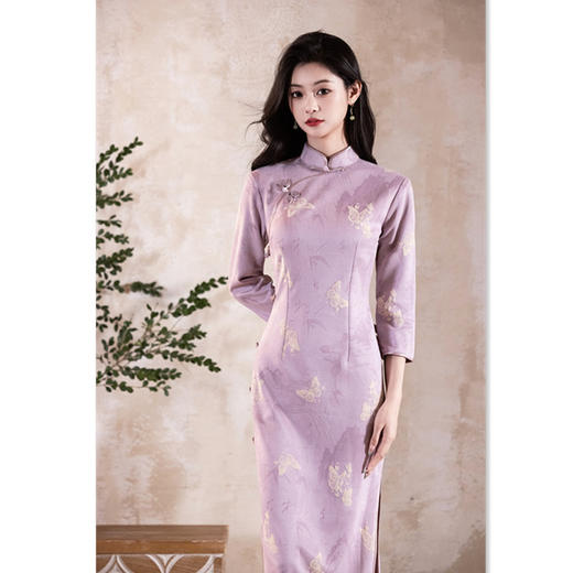 GX时尚改良年轻少女款长款七分袖旗袍2025秋季新款麂皮绒旗袍 商品图0