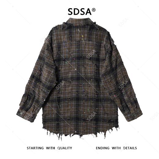SC3052SDSA秋冬新款痞帅男装嘻哈街头泼墨磨破流苏纽扣翻领长袖衬衫百搭 商品图4