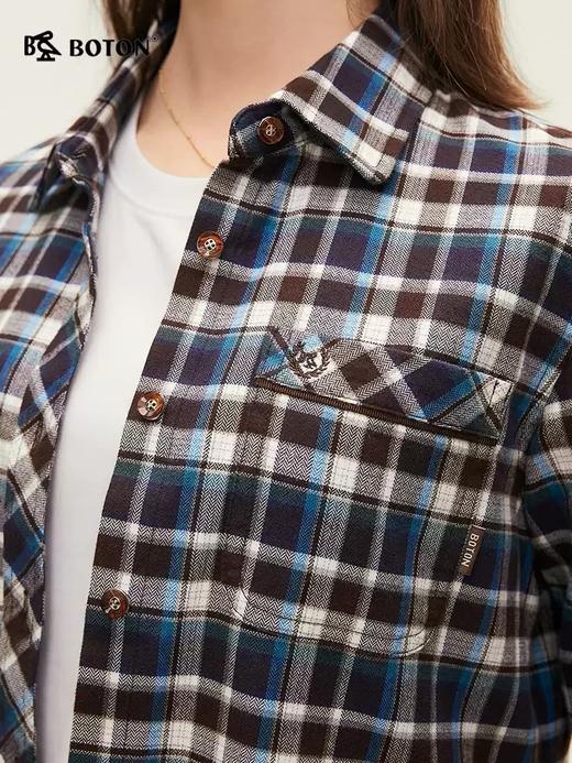波顿女士春秋冬 格纹衬衫 舒挺随搭 合身磨毛翻领长袖款LS020324 商品图4