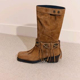 【云粉节】【思加图】BF楼思加图2025新款塞尔玛西部靴牛仔靴棕色复古长靴高筒女靴EI701, 吊牌价2990，活动价2198