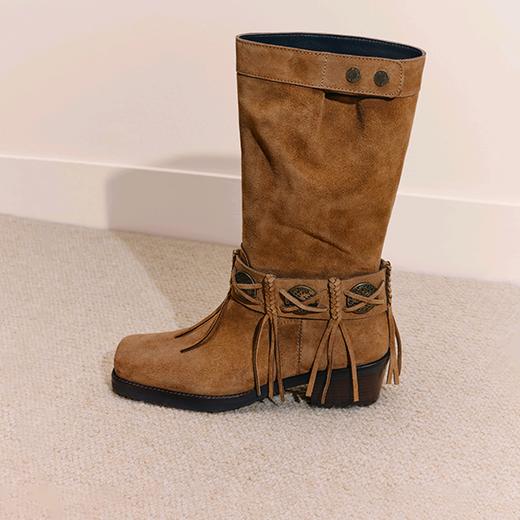 【云粉节】【思加图】BF楼思加图2025新款塞尔玛西部靴牛仔靴棕色复古长靴高筒女靴EI701, 吊牌价2990，活动价2198 商品图0