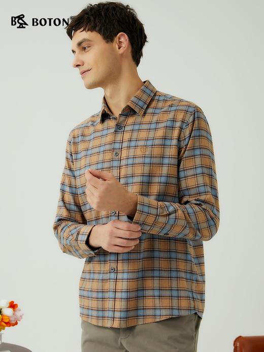 波顿男士春秋冬 衬衫 磨毛格纹 柔挺修身休闲长袖常规款MS708323 商品图3