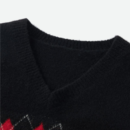 HERLIAN 2025秋冬新品菱格绞花V领套头衫 商品图3