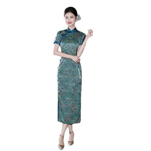 GX老上海高级感长款短袖旗袍2025初秋新款改良中国风提花宴会旗袍裙 商品图4