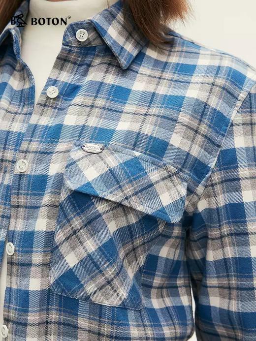波顿女士春秋冬 工装格纹衬衫 磨毛舒挺 宽松长袖对格休闲款LS028324 商品图4