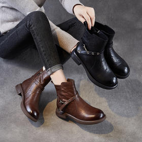 ZM 258696轻奢水洗牛皮烟筒靴瘦瘦靴粗跟厚底机车马丁靴