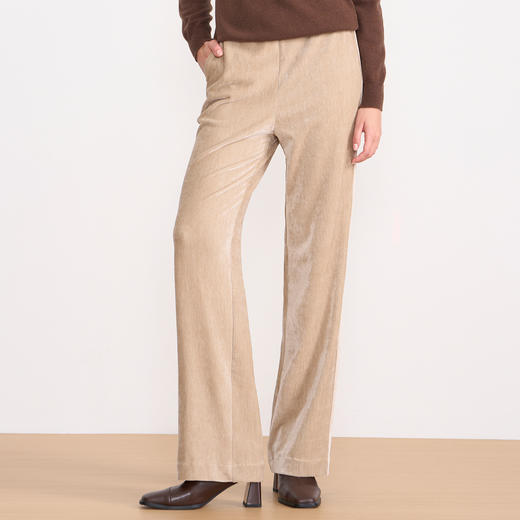 EITIE爱特爱气质燕麦色高腰显瘦休闲裤雪尼尔直筒裤2025冬季新款D2505909 商品图3