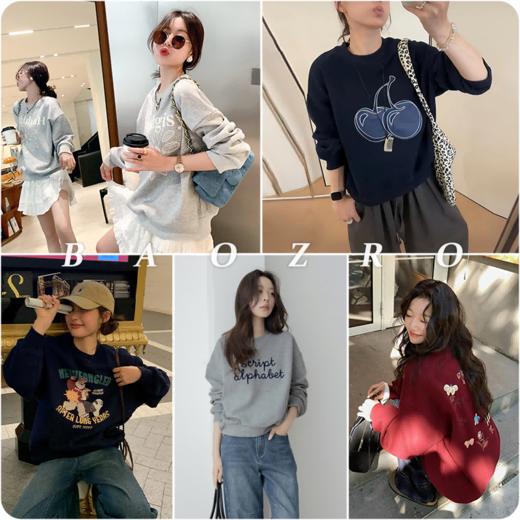 （小眠专属）【单拍不发，两件99元】baozro圆领宽松休闲印花卫衣DJG-5250 商品图0