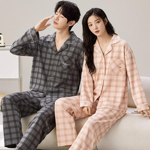 春秋季情侣睡衣女士男士家居服长袖长裤套装开衫翻领居家休闲新款学生家居服 商品图1