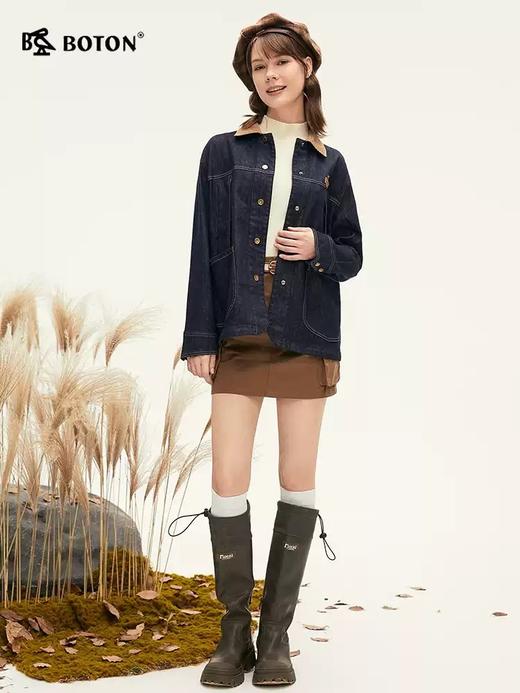 [防掉色]波顿女士春秋季短款牛仔外套 舒挺复古 撞色宽松款LJ923324 商品图5