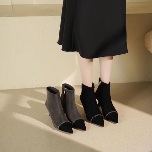 Westory2025年冬季尖头高跟小香风拼接优雅短靴S25DS85891 商品图8