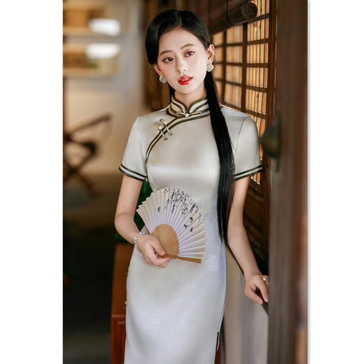 GX港风中式长款短袖旗袍2025初秋款复古国风民国女士高级感宴会旗袍 商品图3