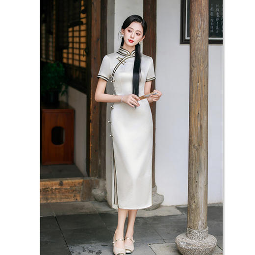 GX港风中式长款短袖旗袍2025初秋款复古国风民国女士高级感宴会旗袍 商品图2