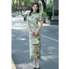 GX苏杭中式长款提花短袖旗袍2025秋季新款复古国风年轻女士宴会旗袍