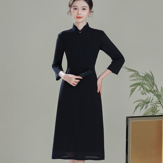 【仲夜】改良中国风中袖，修身日常纯色打底旗袍裙XGT-Q25093 商品图2