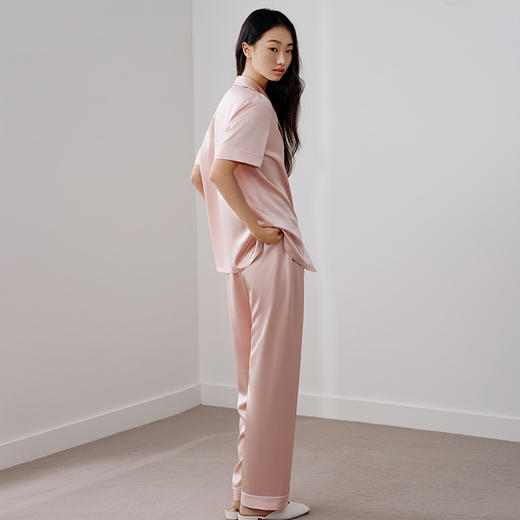 重磅真丝睡衣女100%桑蚕丝短袖长裤丝绸睡衣宽松家居服套装金三塔（限价款）  YSFFB407 商品图3