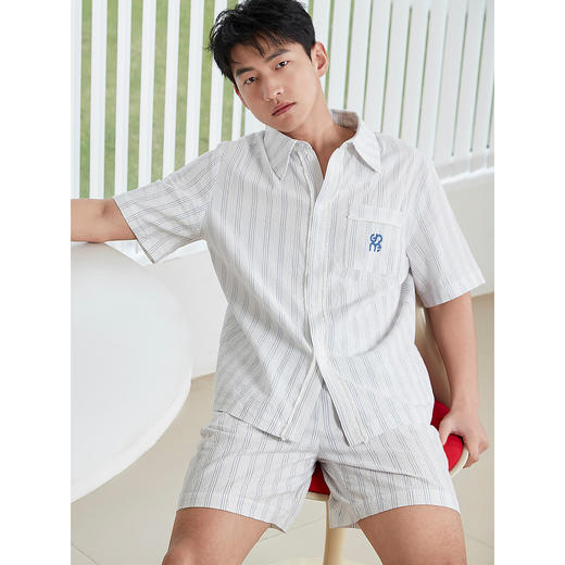 GXG男士家居服 清新条纹短袖睡衣套装男 25年春夏新品 商品图2