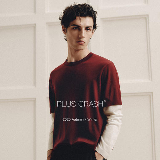 PLUS CRASH纯羊毛100%春秋新拼接假两件长袖针织衫打底衫男女同款 商品图1