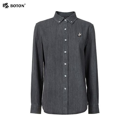 波顿女士四季 净色衬衫 翻领宽松 全棉舒垂牛仔长袖休闲款LS035324 商品图5