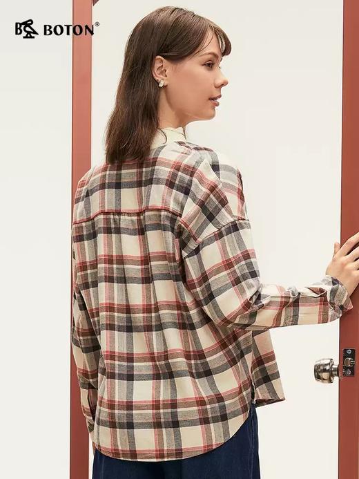 波顿女士格纹长袖衬衫 柔暖舒挺 薄磨毛宽松百搭款LS018324 商品图2