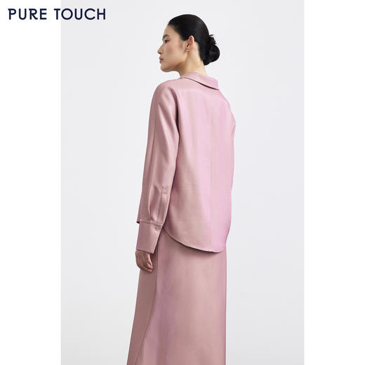 PURE TOUCH女装 25秋冬新款v领缎面长袖衬衫极简直筒微收腰珠光感 商品图3
