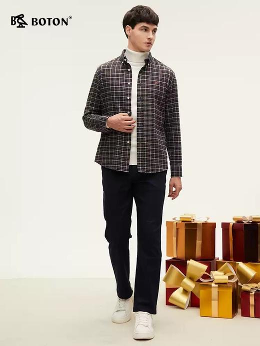 波顿男士春秋冬 衬衫 磨毛格纹修身 柔暖英伦风长袖款MS067324 商品图2