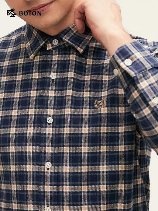 【抗菌防臭】波顿男士春秋冬 衬衫 精梳棉磨毛格纹 修身暖适长袖款MS081324 商品图4