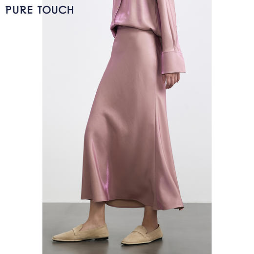 PURE TOUCH女装 25秋冬新款缎面珠光感鱼尾半裙中长款a字过膝长裙 商品图3
