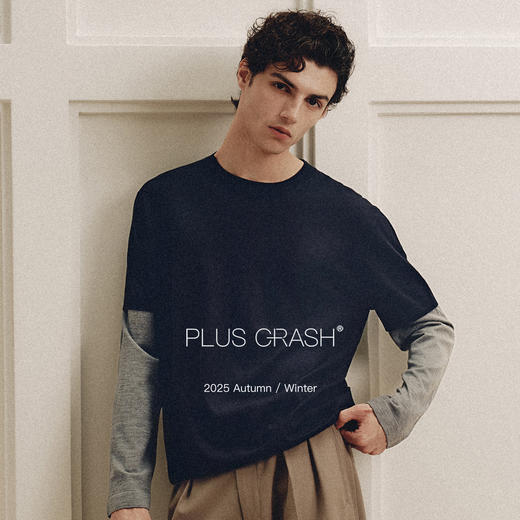 PLUS CRASH纯羊毛100%春秋新拼接假两件长袖针织衫打底衫男女同款 商品图0