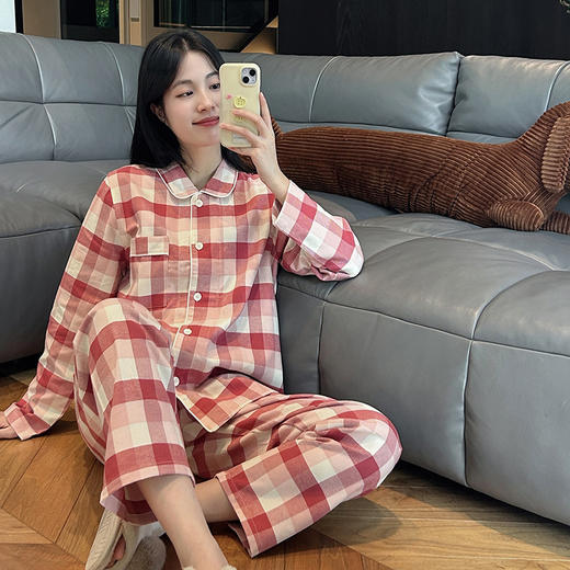 官网348！日系无印情侣棉法兰绒磨毛长袖长裤套装无侧缝男女睡衣睡裤家居服 商品图7