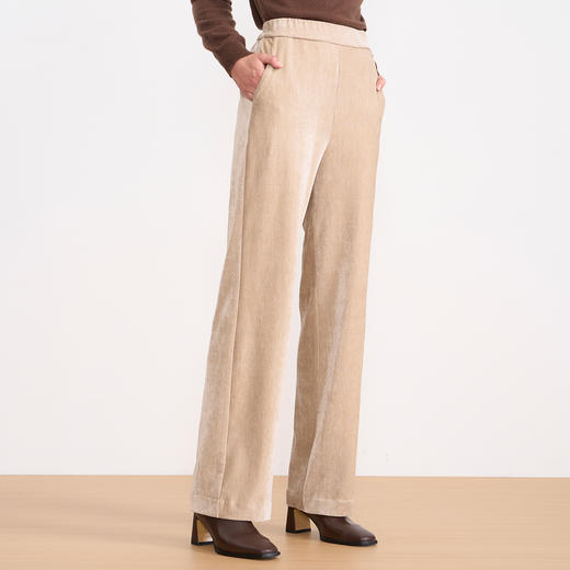 EITIE爱特爱气质燕麦色高腰显瘦休闲裤雪尼尔直筒裤2025冬季新款D2505909 商品图2