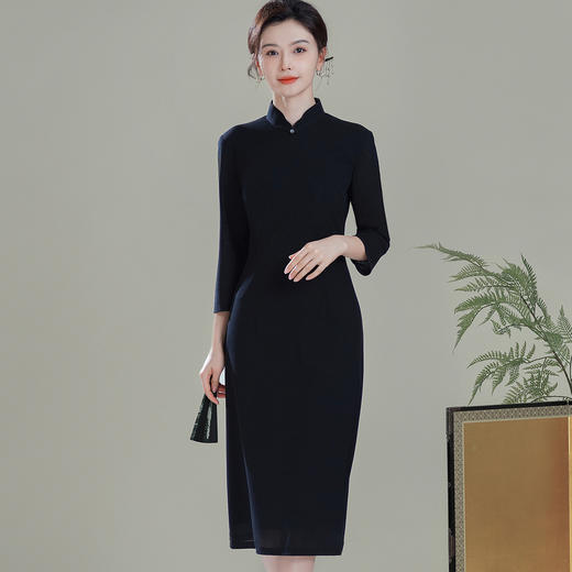 【仲夜】改良中国风中袖，修身日常纯色打底旗袍裙XGT-Q25093 商品图0