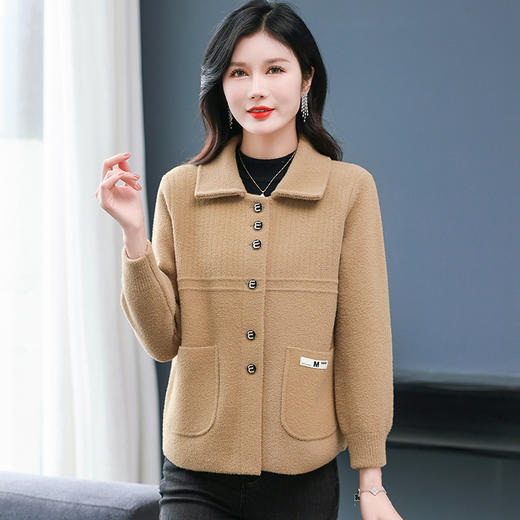 W522-6065-90-158毛呢子外套女短款2025新款春秋加厚翻领毛衣开衫小个子针织上衣 商品图2
