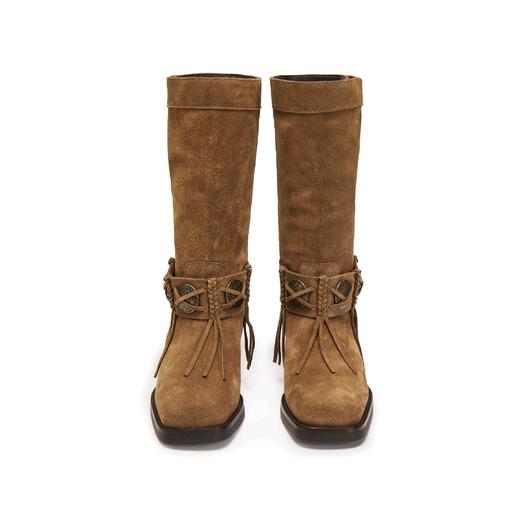 【云粉节】【思加图】BF楼思加图2025新款塞尔玛西部靴牛仔靴棕色复古长靴高筒女靴EI701, 吊牌价2990，活动价2198 商品图1