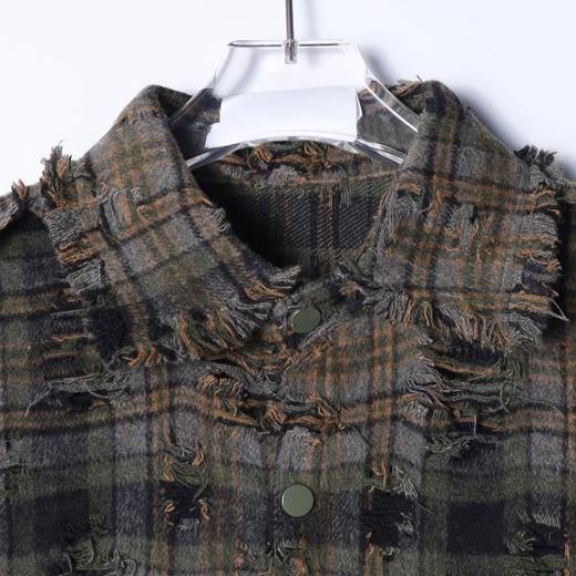 SC3052SDSA秋冬新款痞帅男装嘻哈街头泼墨磨破流苏纽扣翻领长袖衬衫百搭 商品图1